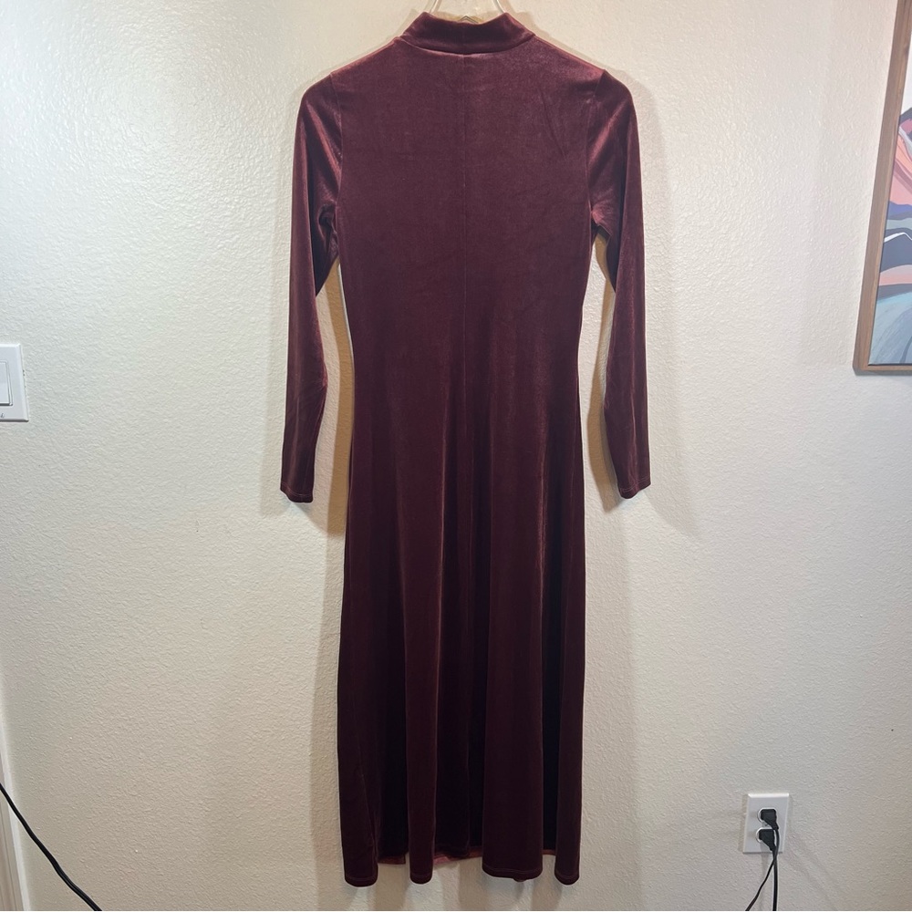 & Other Stories Velvet Turtleneck Midi Dress Burgundy Slit Long Sleeve Women's 4 - Picture 9 of 13